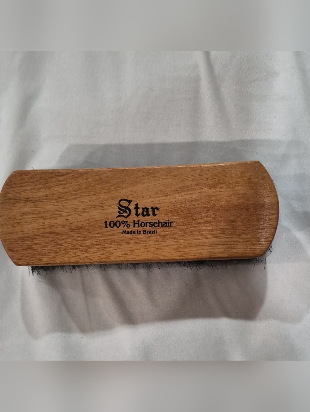 Vintage Star 100% Horsehair Shoe Brush Wood Handle Black Bristles Made in Brazil